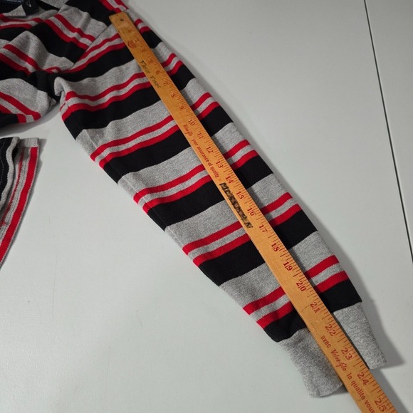 Polo Sport Shirt Mens XL (Fits M) Gray Black Red Stripe Cotton Rugby Preppy Y2K - Picture 8 of 10